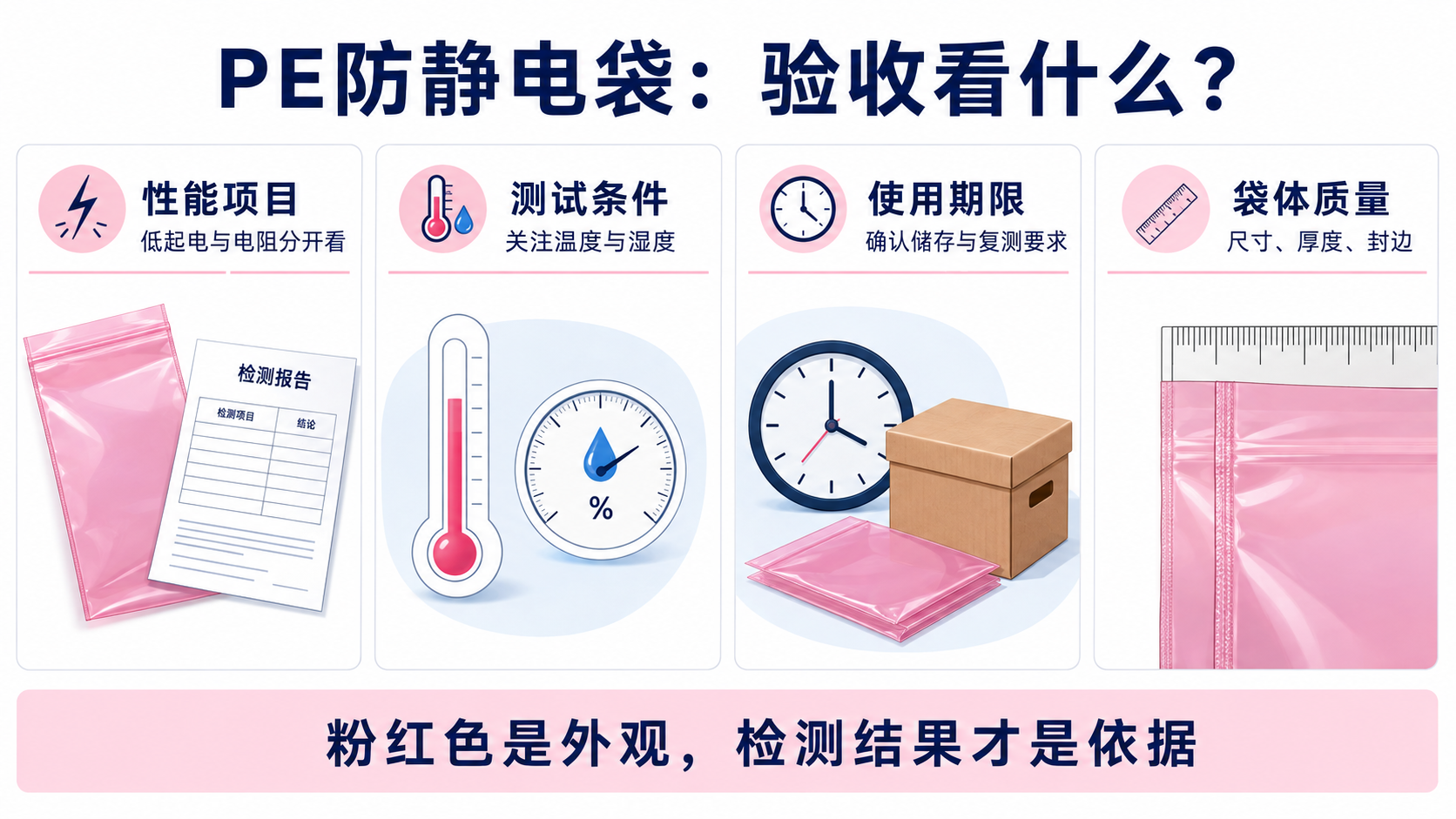 PE防静电袋采购验收四项：性能项目、测试条件、使用期限、袋体质量